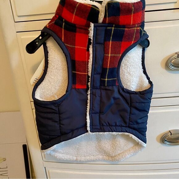 BOND & CO PLAID/DARK BLUE INSULATED DOG JACKET /W VELCRO CLOSE M (DOGS 15-17 IN) - Picture 3 of 11
